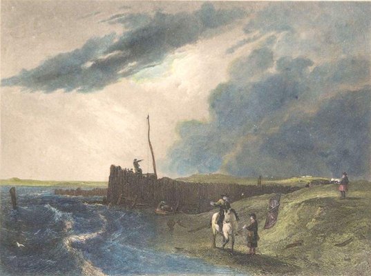 The Old Pier at Littlehampton - Lithograph on Paper by J. Cousen - Mid-1800 Mid-19th Century-ZCI-755440