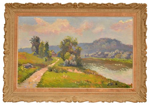 The Path Along the River, Oil on Canvas, 20th Century