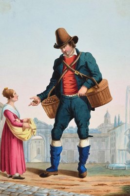 The Peddler - Original Ink and Watercolor by Anonymous Italian Artist - 1800 19th Century-ZCI-758643