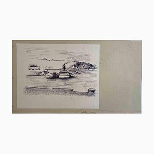 The Port, Original Pen and Pencil Drawing, Mid-20th Century-ZCI-990814