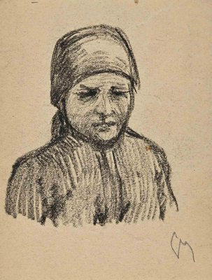 The Portrait of a Farmer Woman, Original Drawing, Early 20th-Century-ZCI-1255948