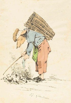 The Ragman - Original Ink Drawing and Watercolor by J.J. Grandville 1845 ca.-ZCI-760522