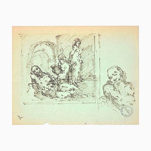 The Rest - Original Pen Drawing on Paper by Paul Garin - 1950s 1950s-ZCI-761059