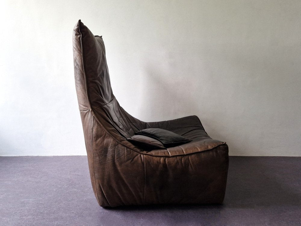 The Rock Dark Brown Leather Lounge Chair by Gerard Van Den Berg for Montis, the Netherlands, 1970s