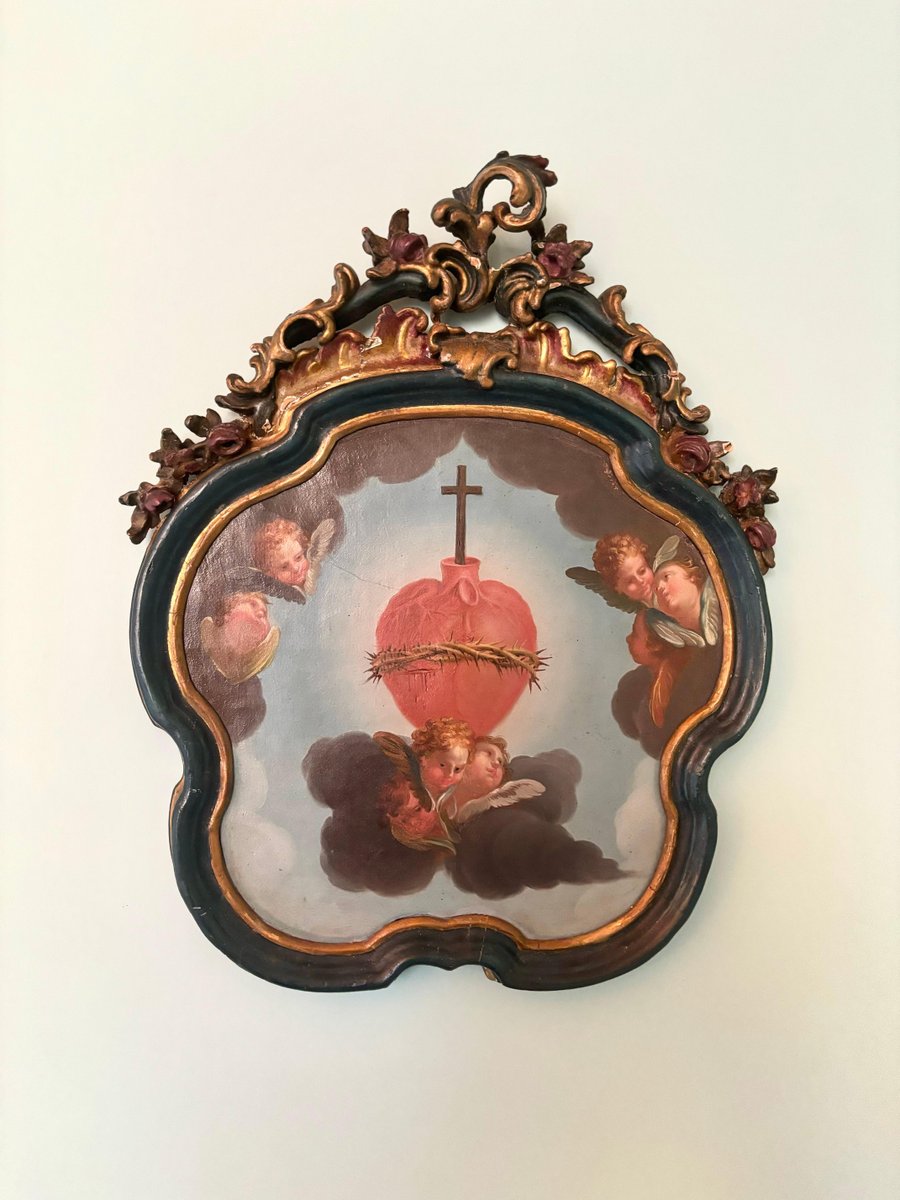 The Sacred Heart, 1800s, Oil on Wooden Panel, Framed