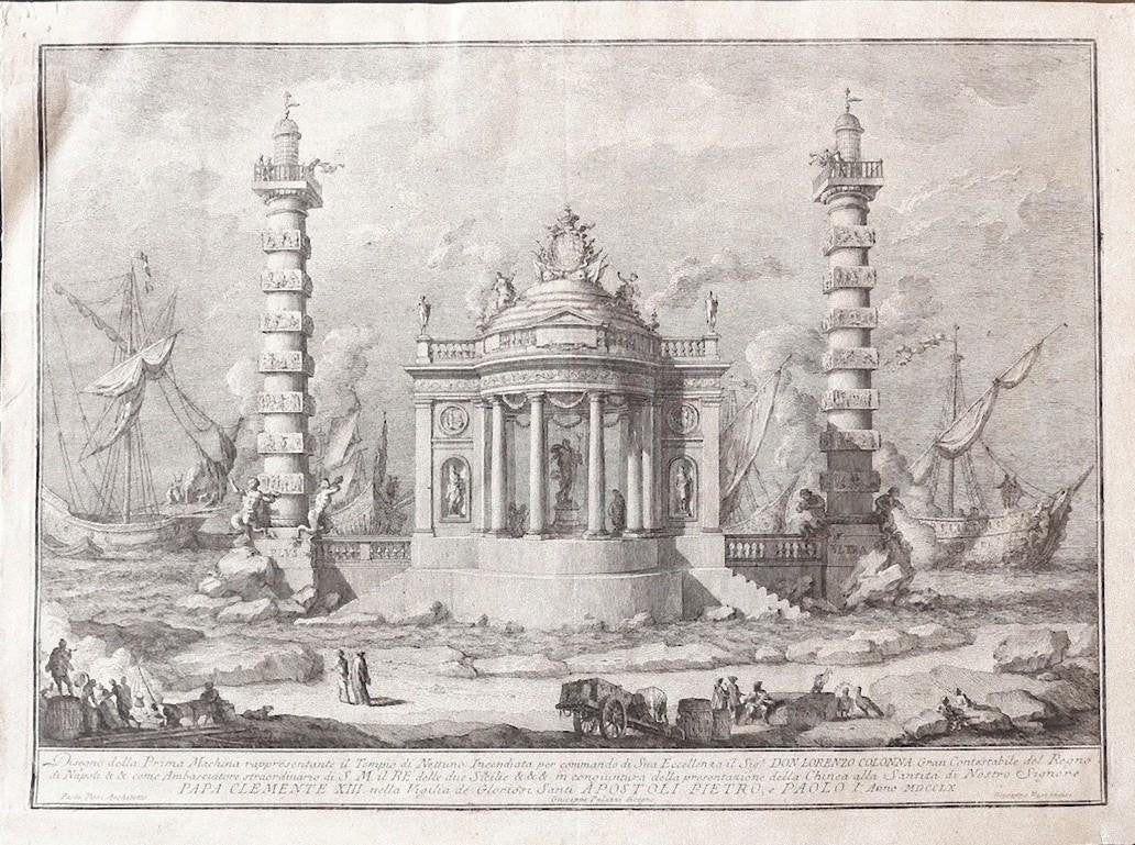 The Temple of Neptune - Original Etching by Giuseppe Vasi - Mid-18th Century