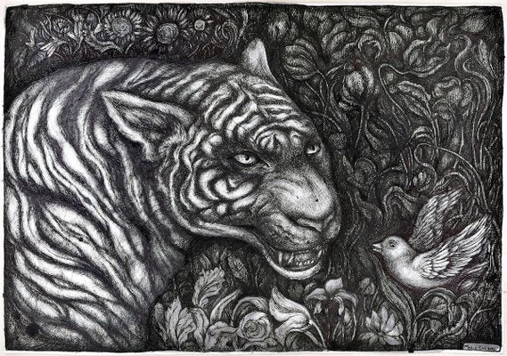 The Tiger - Original China Ink on Paper by Maria Ginzburg - 2018 2018-ZCI-760387