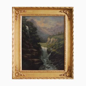 The Waterfall, English School, Italy, Oil on Canvas, Framed-YUW-1299387