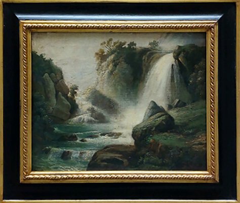 The Waterfall, French School, Italy, Oil on Canvas, Framed-YUW-1299389