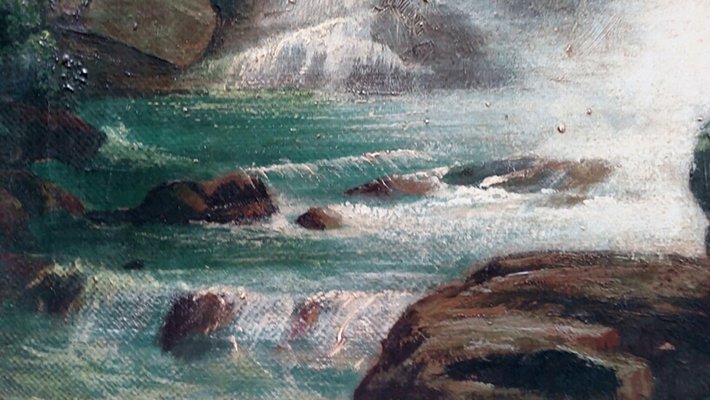 The Waterfall, French School, Italy, Oil on Canvas, Framed-YUW-1299389