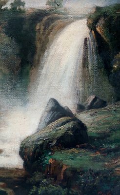 The Waterfall, French School, Italy, Oil on Canvas, Framed-YUW-1299389