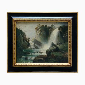 The Waterfall, French School, Italy, Oil on Canvas, Framed-YUW-1299389