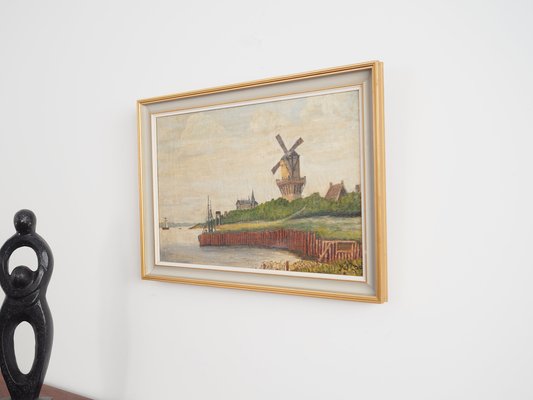 The Windmill Above the Marina, 1970s, Wood, Framed-VND-1735397