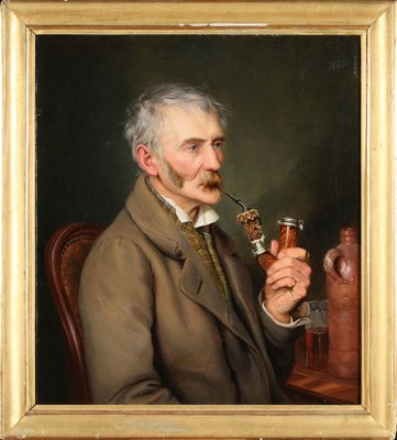 Theodor Leopold Weller, Pipe Smoker, Munich, Mannheim, Oil on Canvas-QFT-2031445