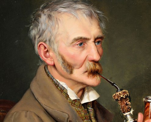 Theodor Leopold Weller, Pipe Smoker, Munich, Mannheim, Oil on Canvas-QFT-2031445