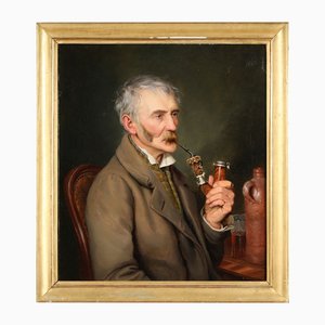 Theodor Leopold Weller, Pipe Smoker, Munich, Mannheim, Oil on Canvas-QFT-2031445