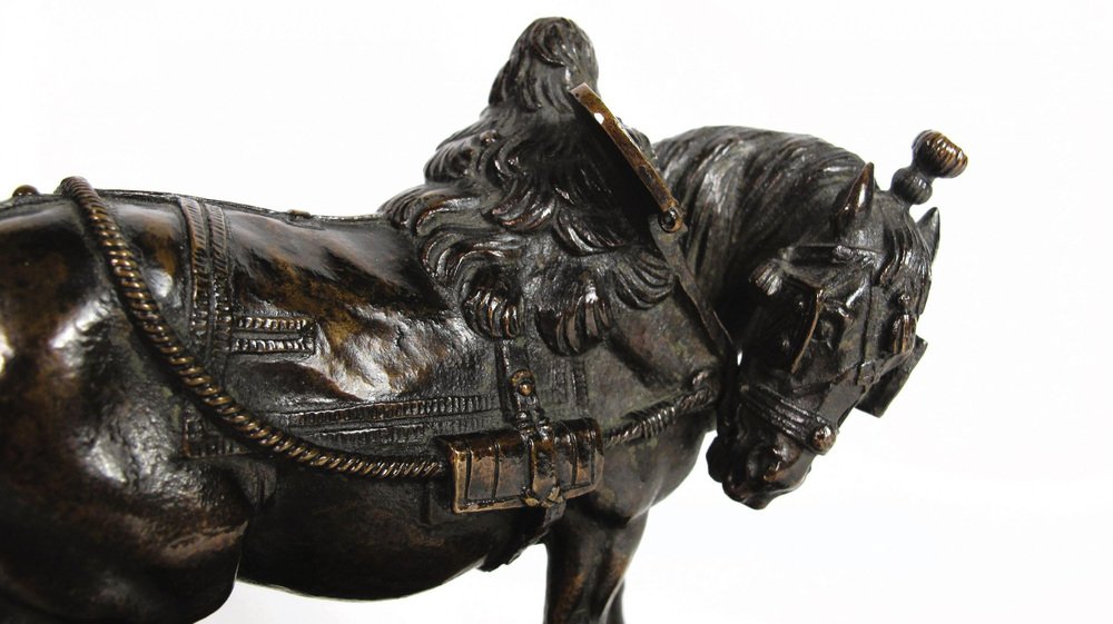 Théodore Gechter, Harnessed Draft Horse, 1800s, Bronze