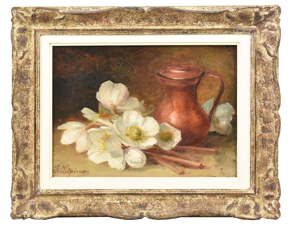 Théodore Lespinasse, Vase with White Anemones, Oil on Canvas, 1900, Framed