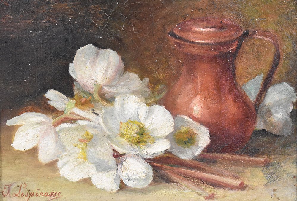 Théodore Lespinasse, Vase with White Anemones, Oil on Canvas, 1900, Framed