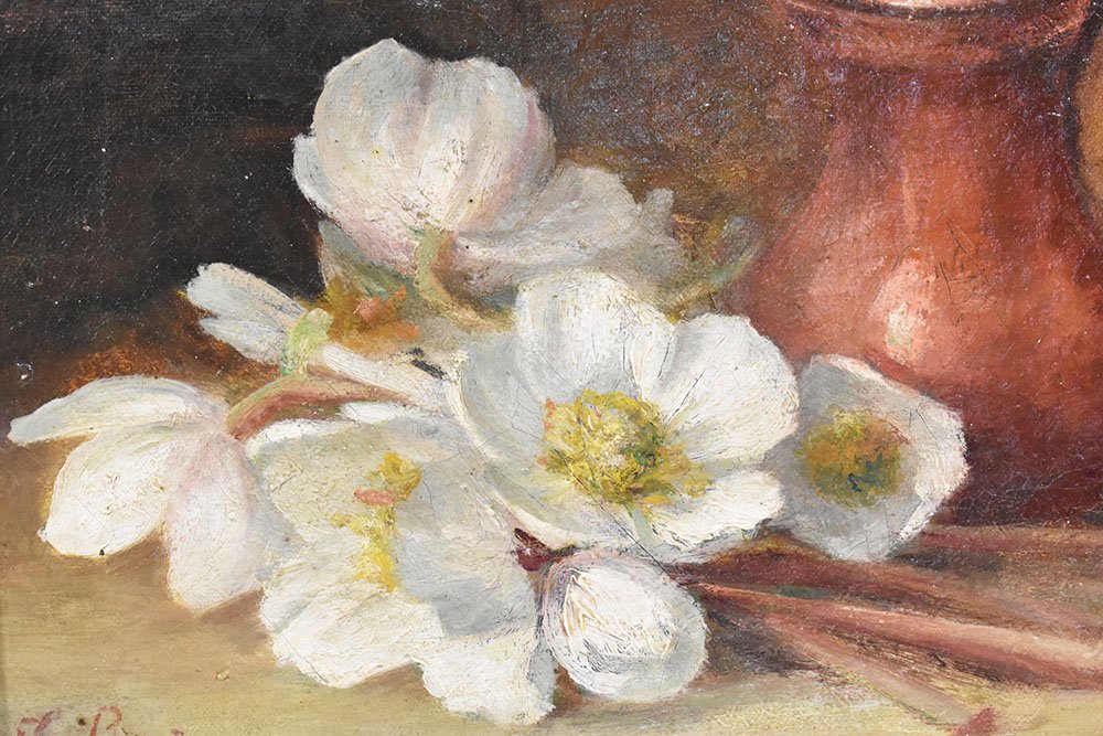 Théodore Lespinasse, Vase with White Anemones, Oil on Canvas, 1900, Framed