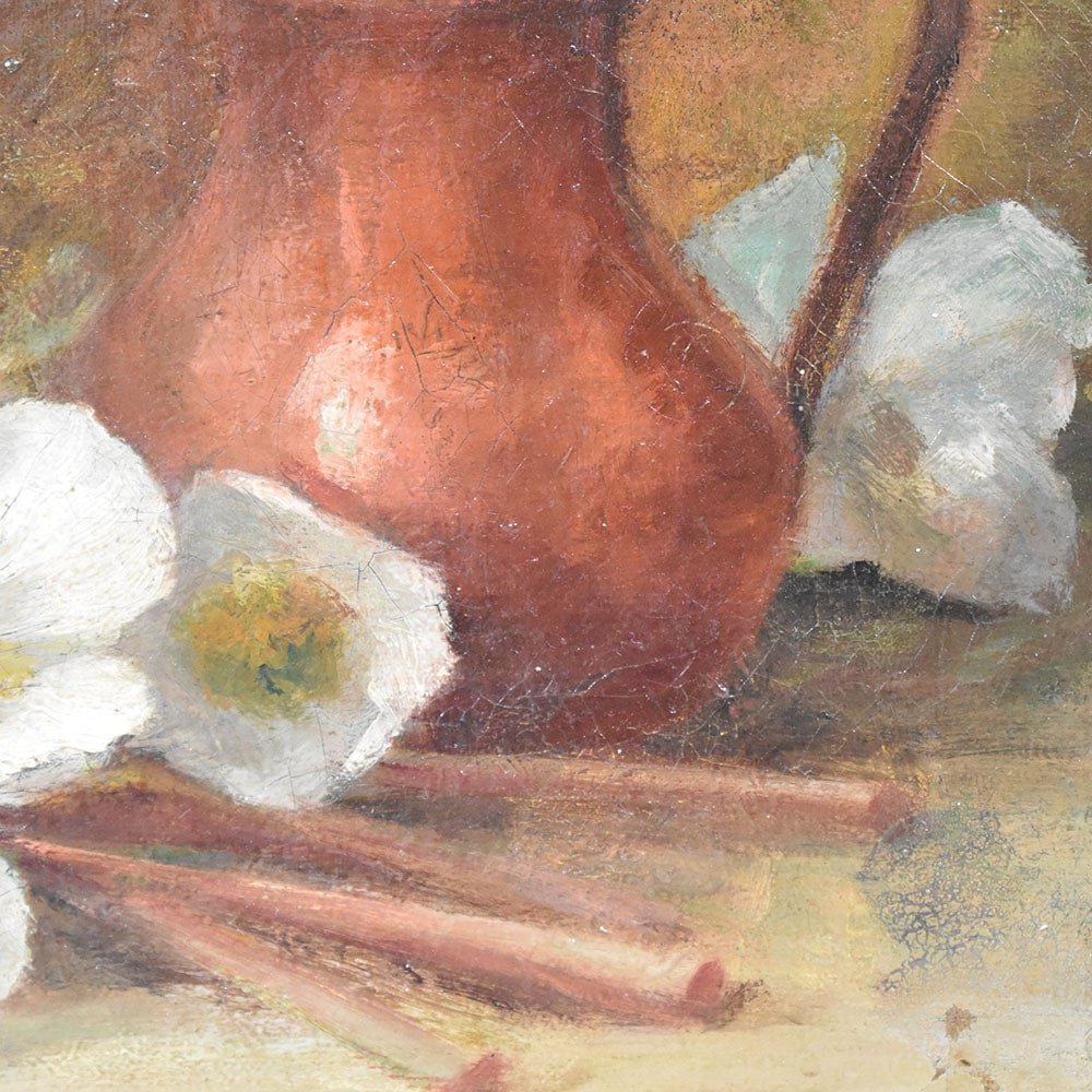 Théodore Lespinasse, Vase with White Anemones, Oil on Canvas, 1900, Framed