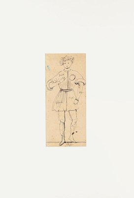 Thetrical Costume - Original China Ink Drawing by E. Berman - 1950s 1950s-ZCI-757565