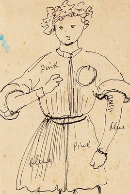 Thetrical Costume - Original China Ink Drawing by E. Berman - 1950s 1950s-ZCI-757565