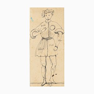 Thetrical Costume - Original China Ink Drawing by E. Berman - 1950s 1950s-ZCI-757565