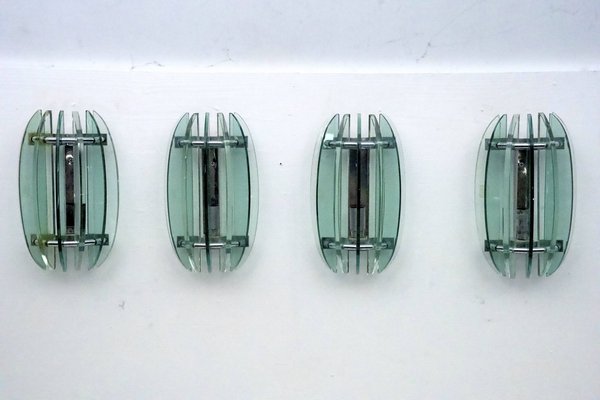 Thick Glass Sconces by Veca, Italy, 1960s, Set of 4-OT-2040515