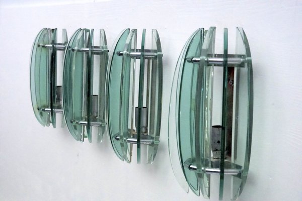 Thick Glass Sconces by Veca, Italy, 1960s, Set of 4-OT-2040515