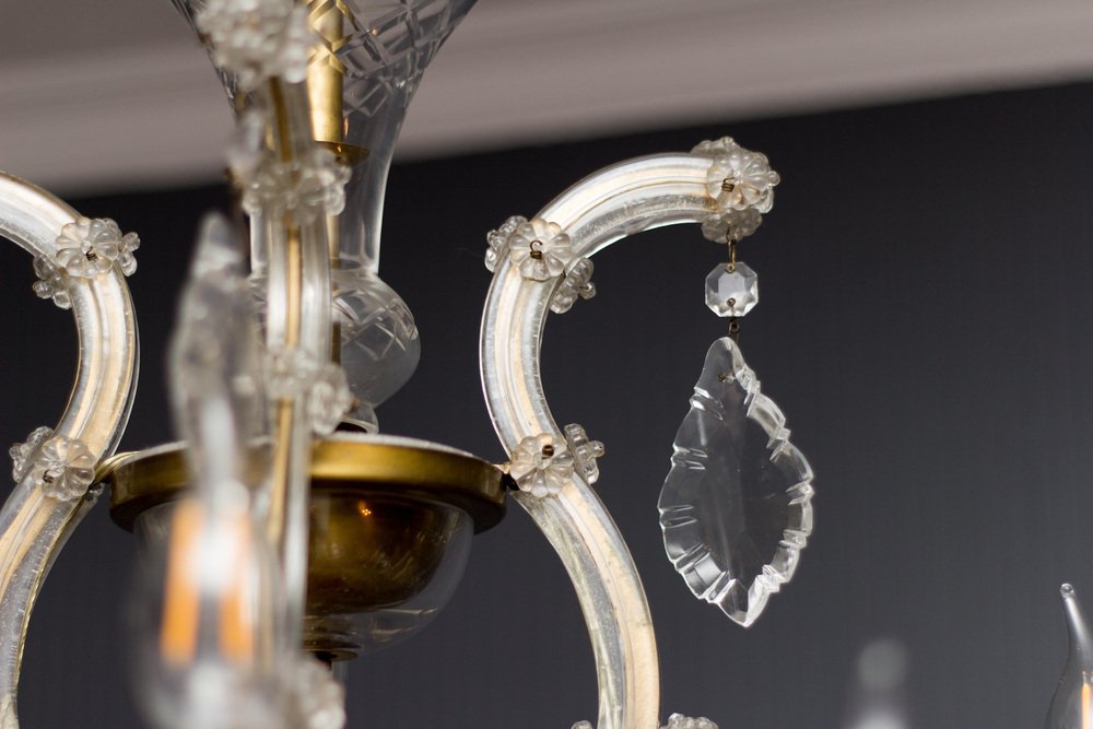 Thirteen-Light Crystal Chandelier in the Style of Maria Theresa, 1950s