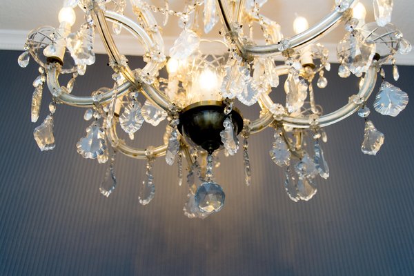 Thirteen-Light Crystal Chandelier in the Style of Maria Theresa, 1950s