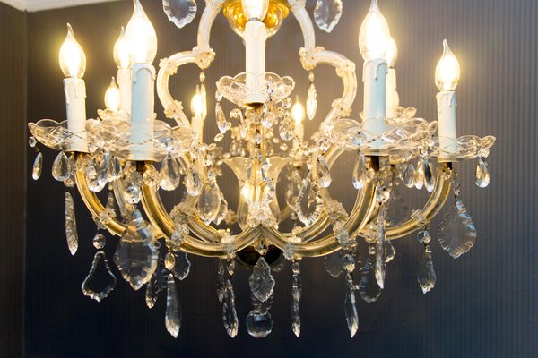 Thirteen-Light Crystal Chandelier in the Style of Maria Theresa, 1950s-KEG-1086704