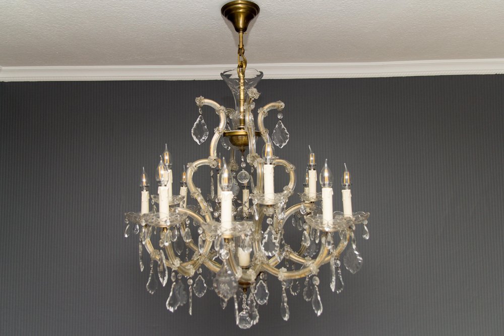 Thirteen-Light Crystal Chandelier in the Style of Maria Theresa, 1950s