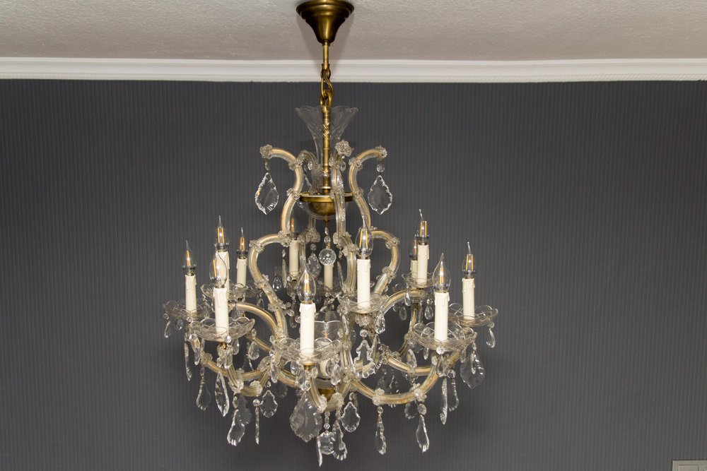 Thirteen-Light Crystal Chandelier in the Style of Maria Theresa, 1950s