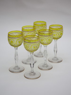 Thistle Engraving Green Wine Glasses, France, 1910s, Set of 6-KL-1769271