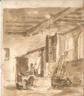 Thomas Stothard, interior of a House, Early 19th-Century, Ink Drawing-ZCI-829410