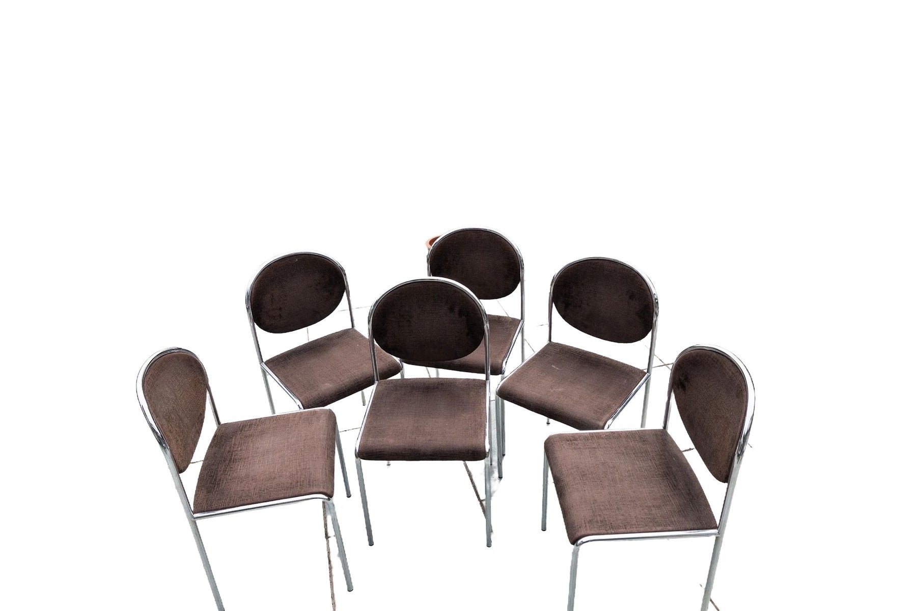 Thonet Dining Room Chairs in Chrome and Velvet from Thonet, Set of 6