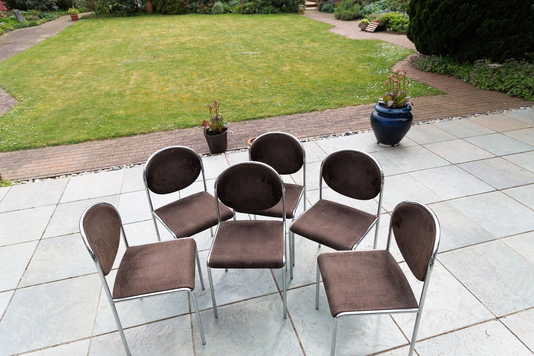 Thonet Dining Room Chairs in Chrome and Velvet from Thonet, Set of 6