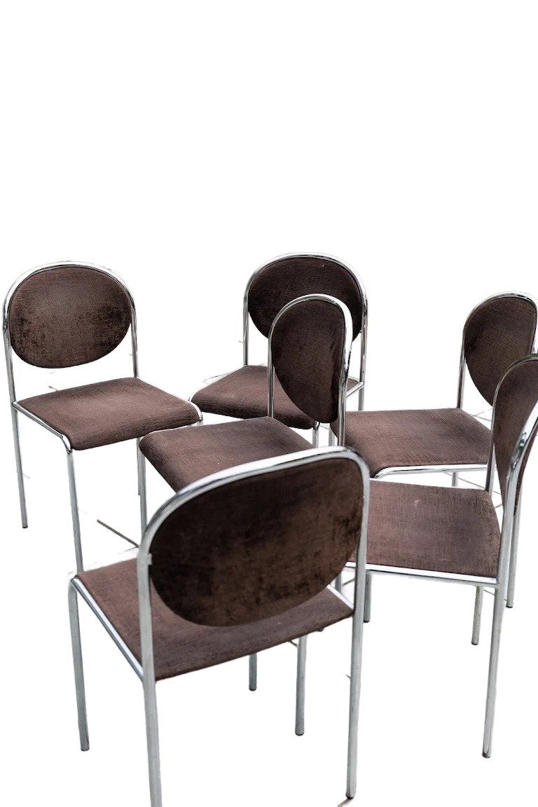 Thonet Dining Room Chairs in Chrome and Velvet from Thonet, Set of 6