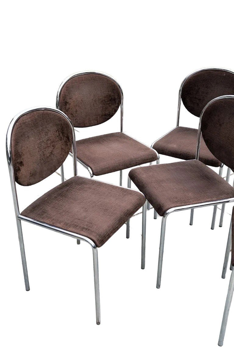 Thonet Dining Room Chairs in Chrome and Velvet from Thonet, Set of 6