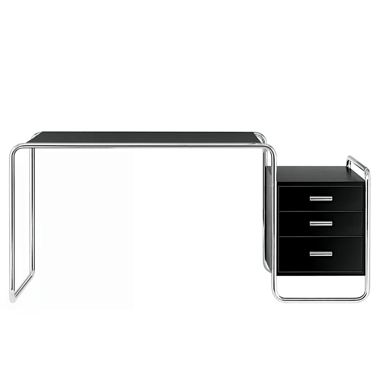 S 285/1 - Rectangular Writing Desk With Drawers by Thonet #Open-pore Varnished Ash | Deep black (RAL 9005)