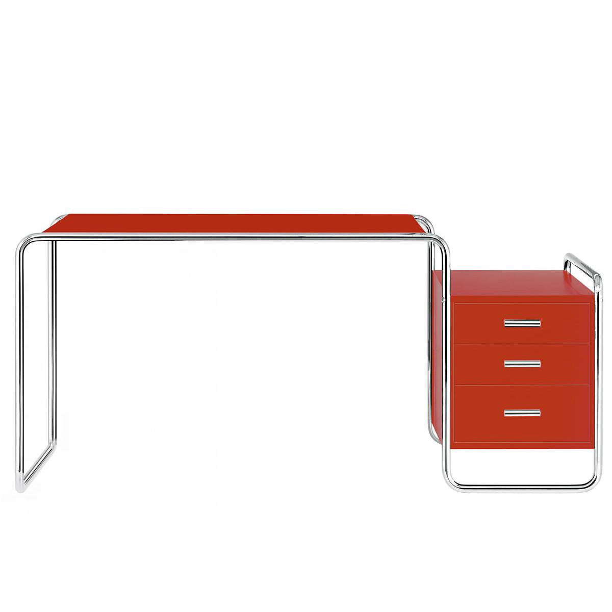 S 285/1 - Rectangular Writing Desk With Drawers by Thonet #Open-pore Varnished Ash | Tomato red (RAL 3013)