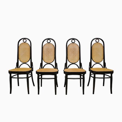 Thonet-Style Chairs in Curved Beech Wood and Vienna Straw Sitting, 1980s, Set of 4-KNM-1069026