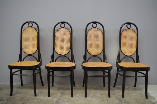 Thonet-Style Chairs in Curved Beech Wood and Vienna Straw Sitting, 1980s, Set of 4-KNM-1069026