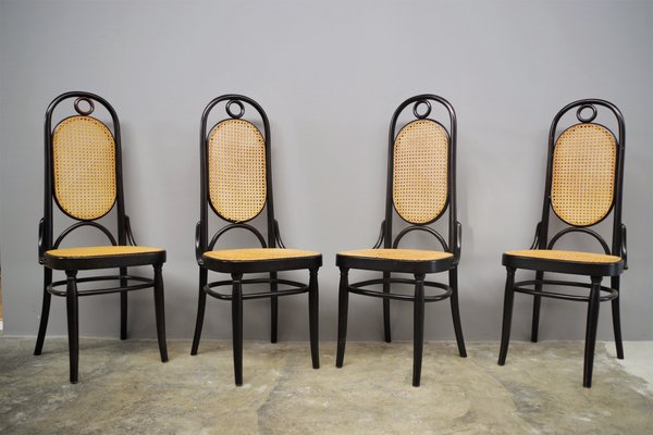 Thonet-Style Chairs in Curved Beech Wood and Vienna Straw Sitting, 1980s, Set of 4-KNM-1069026