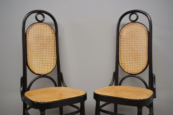 Thonet-Style Chairs in Curved Beech Wood and Vienna Straw Sitting, 1980s, Set of 4-KNM-1069026