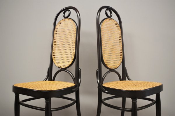 Thonet-Style Chairs in Curved Beech Wood and Vienna Straw Sitting, 1980s, Set of 4-KNM-1069026