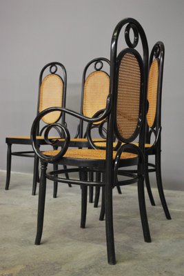 Thonet-Style Chairs in Curved Beech Wood and Vienna Straw Sitting, 1980s, Set of 4-KNM-1069026