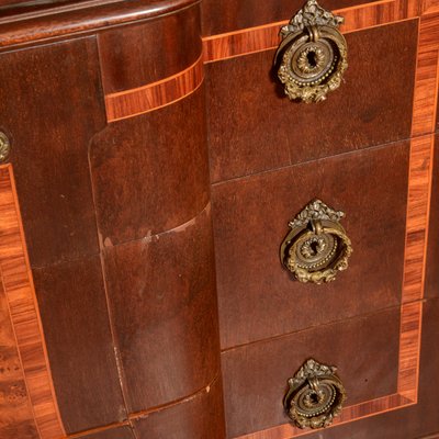 Threaded Chest of Drawers Inlaid with Green Marble Top & Napoleon III Style Wavy Front-RAQ-2034150